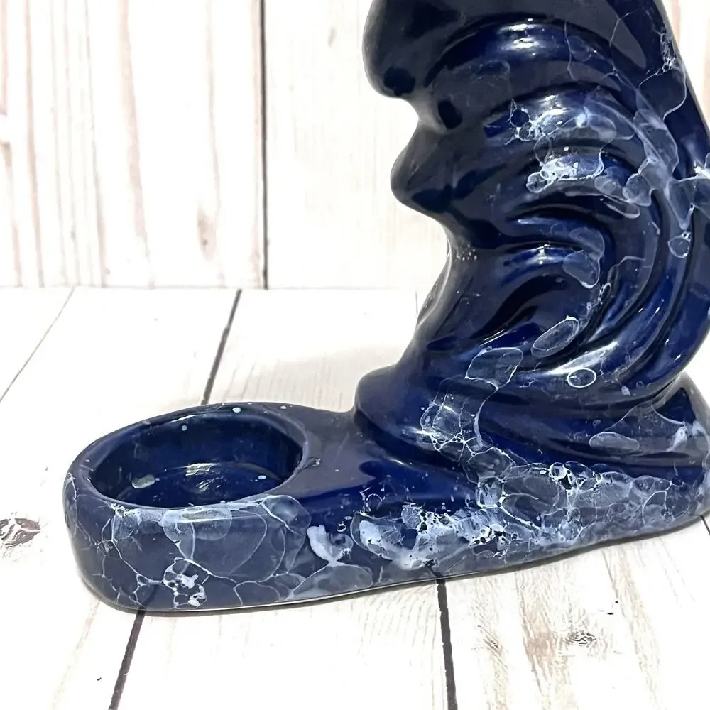 Vintage Ceramic Dolphin Figurine Oil Diffuser Candle Holder Blue Marble Finish